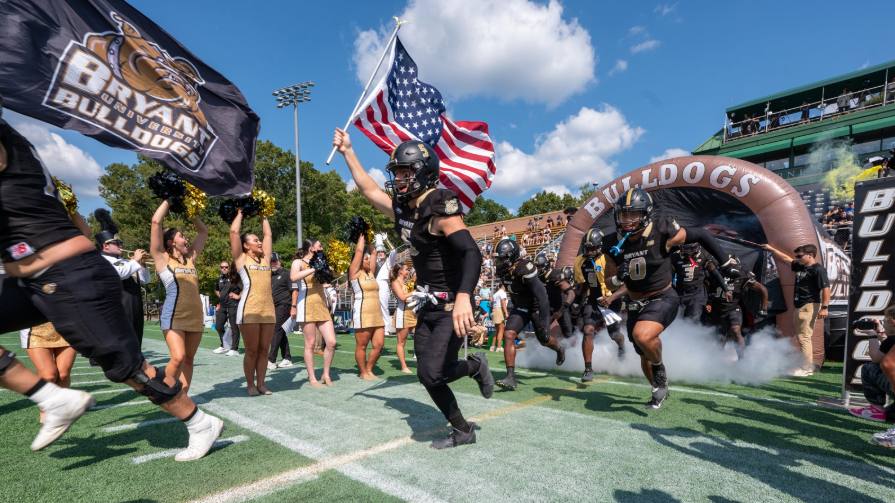 The BryantUniversity Football team prepares for their Homecoming game